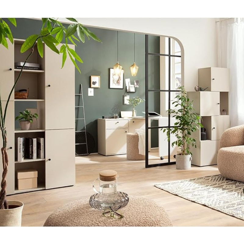 Living Room Set Living Furniture Chest of Drawers with Integrated Desk Cabinet Stackable Shelf Extendable Cream Beige