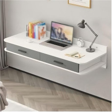 ZDFTGKM Hängender Schreibtisch mit 2 Schubladen, moderner schwebender Schminktisch, an der Wand montierter Frisiertisch mit großem Stauraum für Schlafzimmer, Wohnzimmer (weiß)