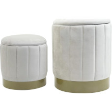 Rebecca Mobili Set of 2 Storage Poufs with Velvet Effect White Polyester Fabric MDF Steel with Lid Classic Style Dimensions (H x W x D) 44 x 35.5 x 35.5 cm Item RE7052