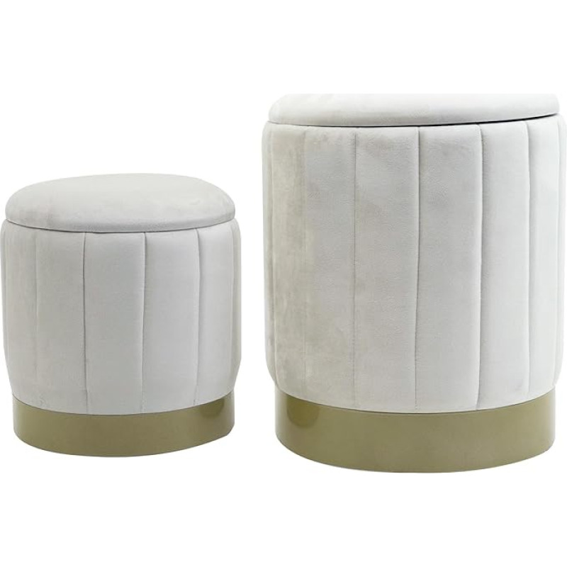 Rebecca Mobili Set of 2 Storage Poufs with Velvet Effect White Polyester Fabric MDF Steel with Lid Classic Style Dimensions (H x W x D) 44 x 35.5 x 35.5 cm Item RE7052