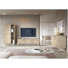 Home Furniture Set 3-Piece Beige Herringbone Front Wall Unit 1 Lowboard 1 Shelf 1 Chest of Drawers