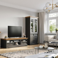 Lomadox Living Room Set Living Room Furniture Solid Wood in Grey with Oak Look 2-Piece TV Lowboard Display Cabinet