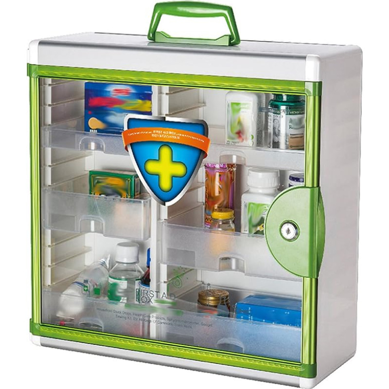 TUKA-i-AKUT TKD6401-M Aluminium Lockable Medicine Cabinet with 5 Compartments Wall Medicine Cabinet First Aid Cabinet Aluminium Frame 2 Keys and Mounting Material 35 x 32 x 17 cm