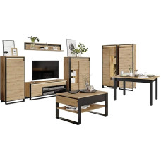 Mirjan24 Quant I Living Room Set, Wardrobe Display Cabinet TV Lowboard Wall Shelf Display Cabinet Tall Chest of Drawers Coffee Table Dining Room Table Living Room Set Wall (Artisan Oak / Artisan Oak +