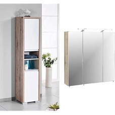 Schildmeyer Bello Tall Cabinet Wild Oak Decor 34.5 / 33 / 154.5 cm & Schildmeyer Trento Mirror Cabinet, Wood, Wild Oak, 70 x 16 x 75 cm
