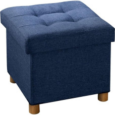 BRIAN & DANY Seat Chest, Stool, Foldable Footstool with Storage Space and Lid with Wooden Feet, Navy Blue, 38 x 38 x 38 cm