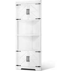 VEVOR Corner Storage Cabinet with 6-Tier Shelves, Multi-Purpose Cabinet (171 cm High) with 4 Wooden Doors and Adjustable Shelves, Freestanding Kitchen Cabinet for Living Room, Laundry Room, White