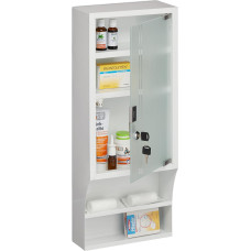 Relaxdays Medicine Cabinet, Glass Door, Lockable, 5 Compartments, HBT 65 x 27 x 12 cm, for Medicines, Hanging Medicine Cabinet, White