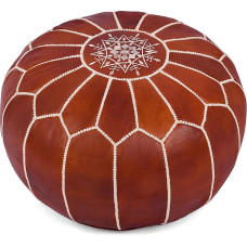 Marrakesh Gallery Round Pouf Cover Genuine Leather Handmade Moroccan Footstool Unfilled Footrest Boho Decor Bohemian Living Room Bedroom Nursery