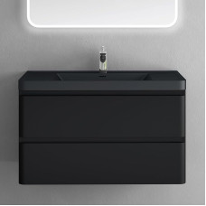 doporro Bathroom Furniture Set, Wash Basin with Base Cabinet, Wash Basin Cabinet, Matt Black, 90 x 48 x 55 cm, Includes Cast Mineral Basin