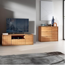 Living Room Furniture Set 2-Piece Chest of Drawers Sideboard Lowboard TV Board Modern Oak