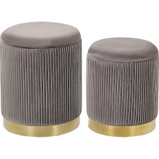 Miramar Round Pouf Set of 2 Velvet Grey Ottoman Seat Pouf Groove Look