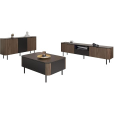 Mirjan24 Timzemt I Living Room Set, Wall Mounted Living Room Cabinet, Cupboard Wall Set, Stylish Coffee Table with 2 Doors, TV Lowboard and Chest of Drawers (Walnut/Black)
