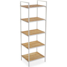 Versa Willow Furniture for Bathroom, Organiser Shelf with 5 Compartments, Dimensions (H x L x W): 120 x 32.5 x 39 cm, Bamboo and Metal, White