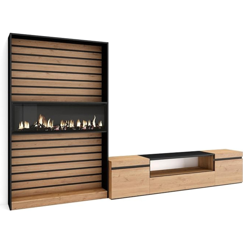 Skraut Home Dining Room Set, Oak and Black, 310 x 35 x 186 cm