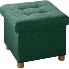 BRIAN & DANY Foldable Ottoman with Wooden Legs, Linen Footstool, Storage Chest with Highly Elastic Sponge Filling, Dark Green, 38 x 38 x 38 cm