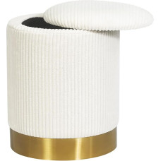 Joveco Boucle Round Ottoman with Removable Lid Small Padded Footrest Stool for Living Room Bedroom Dorm White with Metal Ring