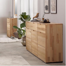 Living Room Furniture Set 2-Piece Chest of Drawers Solid Oiled Wood Sideboard Cabinet Living Room Cabinet Modern in Beech Heartwood