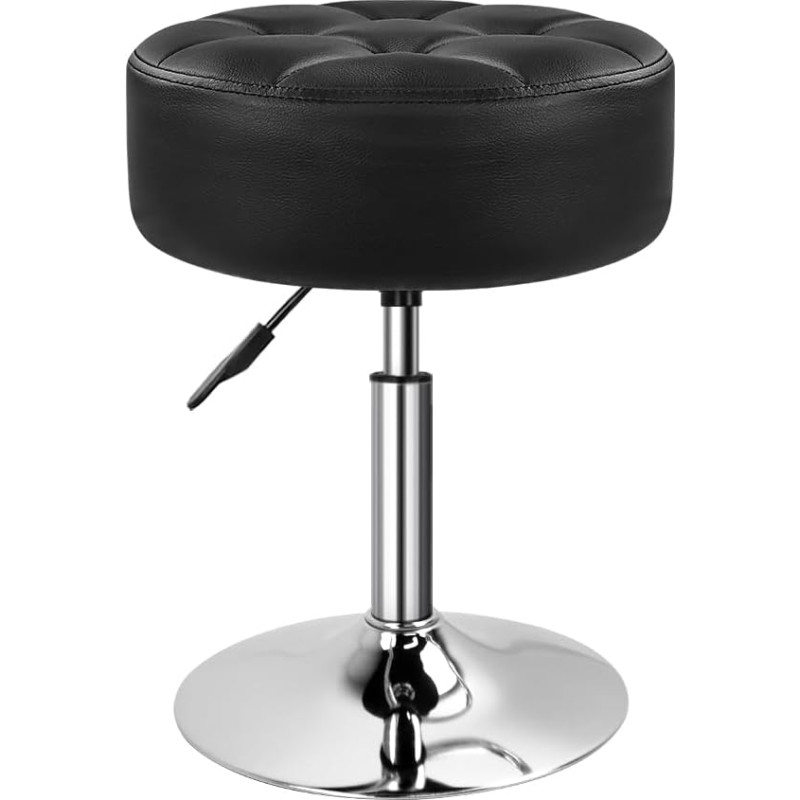 BFTOU Black 4.9-inch Thickened Vanity Stool Round PU Leather Swivel Height Adjustable Makeup Chair Ottoman for Bedroom Living Room SPA Salon Shop Small