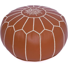 Marrakesh Gallery Genuine Leather Round Pouf Unfilled Moroccan Ottoman Footstool Footstool Footrest Cover Boho Decor Bohemian Living Room Bedroom Nursery Gift and Wedding