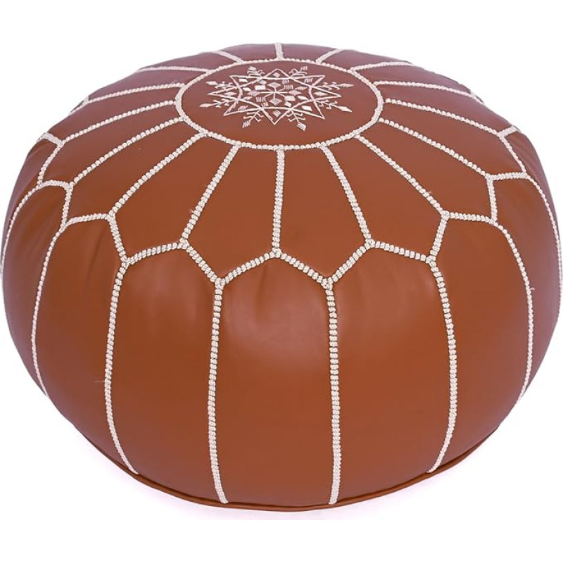 Marrakesh Gallery Genuine Leather Round Pouf Unfilled Moroccan Ottoman Footstool Footstool Footrest Cover Boho Decor Bohemian Living Room Bedroom Nursery Gift and Wedding