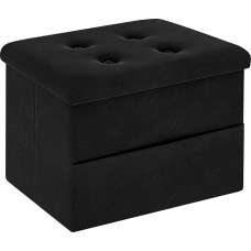 ZOES HOMEWARE Ottoman with Storage Velvet Ottoman with Storage and Side Pocket, Black Footrest for Couch, Foldable Footstool, Ottoman for Chair, Living Room and Dorm, 16