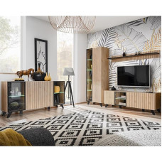 Home Furniture Set Brown (Chestnut Wood Nb.) 4-Piece Sideboard, Display Cabinet, Wall Board, Lowboard