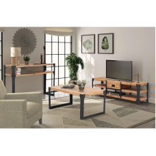 RAUGAJ Solid Acacia Wood 3 Piece Living Room Furniture Set Brown & Black