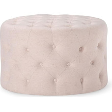 Maven Lane Marcy Traditional Round Ottoman in Cream Fabric Upholstery