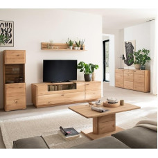 Wohnmöbel Set Living Wall Unit in Solid Oiled Oak 5 Pieces 1 Highboard, 1 Wall Board, 1 Lowboard, 1 Sideboard, 1 Coffee Table