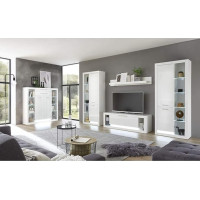 Lomadox Wall Unit Complete Set with Highboard, Industrial Design, Matt Grey with Chestnut Brown, with Lighting, 2 Display Cabinets, TV Lowboard, Wall Shelf