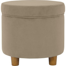 HomePop Home Decor Upholstered Round Ottoman Ottoman with Storage Space for Living Room Bedroom Fawn Grey Velvet