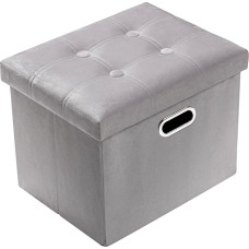 PRANDOM Ottoman Storage Velvet Collapsible Small Square Footstool with Lid for Living Room Bedroom Coffee Table Dorm Toy Light Grey 17 x 13 x 13 Inch