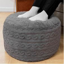 Runder, moderner Polsterhocker mit Schaumstofffüllung, 50,8 x 50,8 x 30,5 cm, Plüschfaser, Fußstütze unter dem Schreibtisch, Fußhocker, ideal für Wohnzimmer, Schlafzimmer, kleine Möbel (grauer Hocker