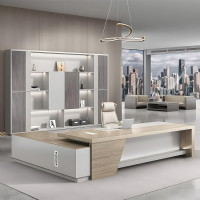 ZDFTGKM Schreibtisch für Führungskräfte, modernes zweifarbiges Finish, abschließbarer Stauraum, Kabelmanagement (Schreibtisch mit rechtem Schrank, L102 x B63 H30)