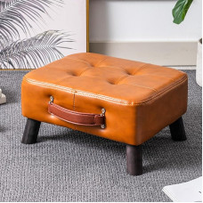 Small Footstool Ottoman Grey Leather Rectangle Footrest Bedside Step Stool with Wooden Legs Small Rectangle Stool Footrest for Couch Small Leather Ottoman for Desk