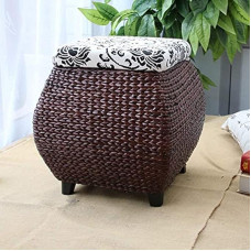 CJGKDJS Square Pouffe Stool, Rattan Storage Foot Stool with Lid, 4 Legs, Solid Wood Footrest for Balcony, Bedroom, Entrance Hall, H 15.74 inches, Brown