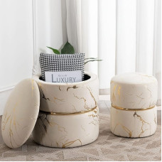 Furnimart Bronzing Velvet Upholstered Round Footstool with Storage 15.25