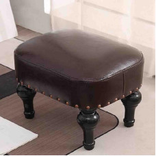 YXZN PU Leather Padded Stool Round Wood 4 Legs Changing Shoe Bench for Sofa/Living Room