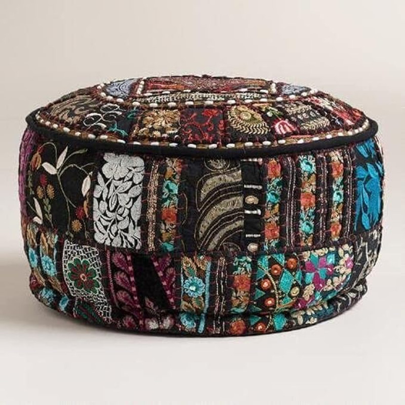 Indian Vintage Design Embroidered Patchwork Foot Stool 56cm x 36cm