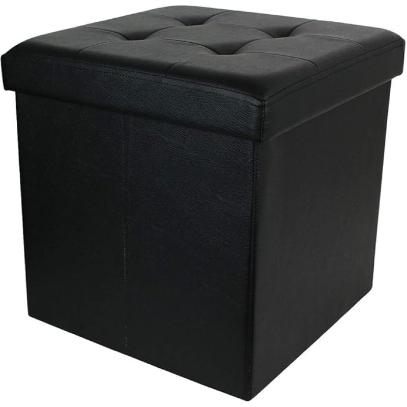 NAWA Home & Work - Stool with Storage Space Made of Faux Leather, Foldable Ottoman, 40 L, Versatile Footstool, Black, 38 x 38 x 38 cm, Faux Leather