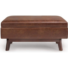 SIMPLIHOME Owen Owen Mid Century Modern Rectangular Small Rectangular Ottoman Distressed Brown Vegan Faux Leather Assembled for Living Room, Entryway and Family Room