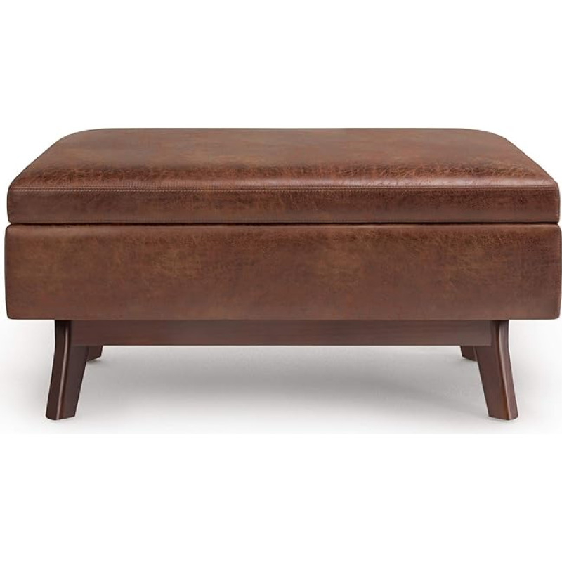 SIMPLIHOME Owen Owen Mid Century Modern Rectangular Small Rectangular Ottoman Distressed Brown Vegan Faux Leather Assembled for Living Room, Entryway and Family Room