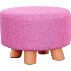 Ommda Ottoman Living Room Couch Round Small Cover Non-Slip Footstool Padded Wooden Legs Sponge with Removable Washable Linen Cover