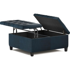 SIMPLIHOME Couchtisch Harrison 91,4 cm breit, quadratischer Couchtisch mit aufklappbarer Oberseite, Cocktail-Fußstütze aus Kunstleder, dunkelblau, antik, für Wohnzimmer, traditionell