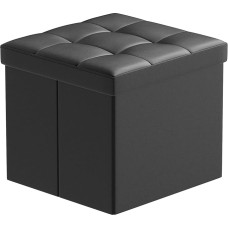 BRIAN & DANY Foldable Faux Leather Cube Ottoman Footrest Stool with Cover Storage Chest with High Elastic Sponge Filling Black 38x38x38cm