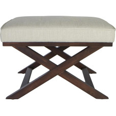 Cortesi Home OT168333 Ari X Bench in Linen Fabric with Walnut Wood Legs Beige by Cortesi Home