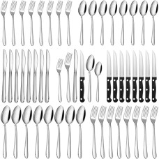 Velaze söögiriistade komplekt koos praadimisnuga, söögiriistade komplekt 24 tükki 4 inimesele, elegantne söögiriistade komplekt koos noa, kahvli, lusikaga, roostevabast terasest söögiriistad koju, restorani, pidudele, nõudepesumasinas kasutamiseks.