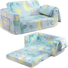 BEJOY Kids Diivan Extra Wide 2 in 1 Sherpa Diivan väikelaps konverteeritav lamamistooliks tüdrukutele poistele Luminous Dinosaurus Fold Out