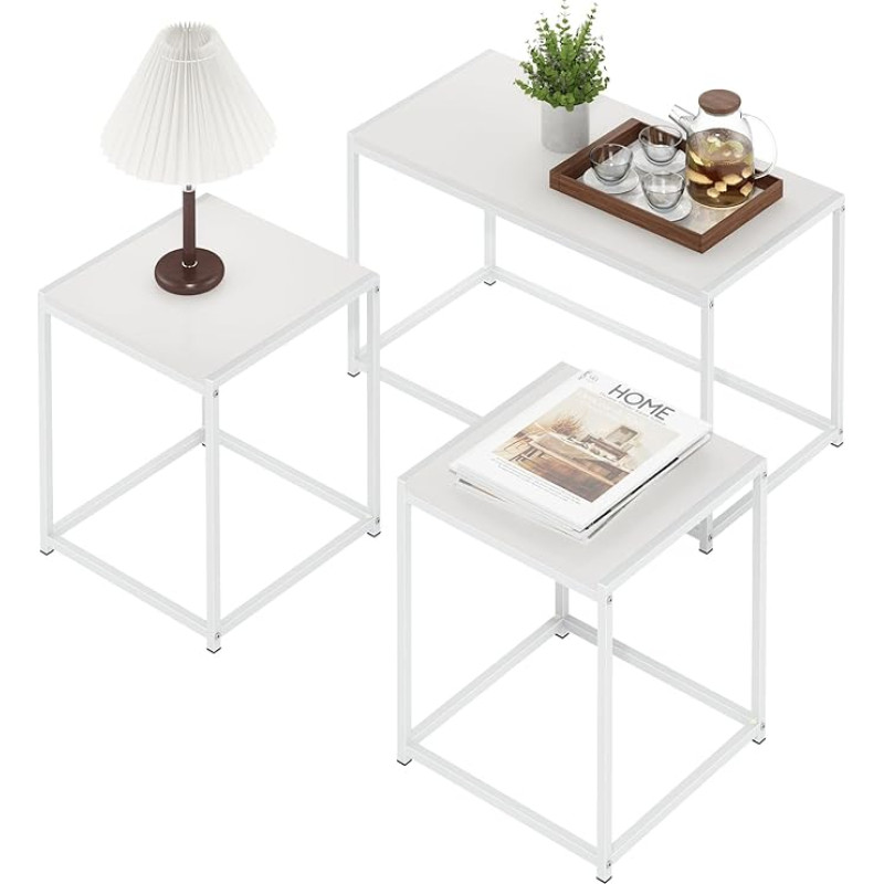 Furinno Camnus kaasaegne elutoa lauakomplekt ühe kohvilaua ja kahe küljelauaga, valge/valge, massiivne